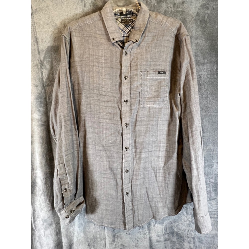 Eddie Bauer Tall XL Button Down Shirt Long Sleeve Gray Plaid Collar Classic Fit